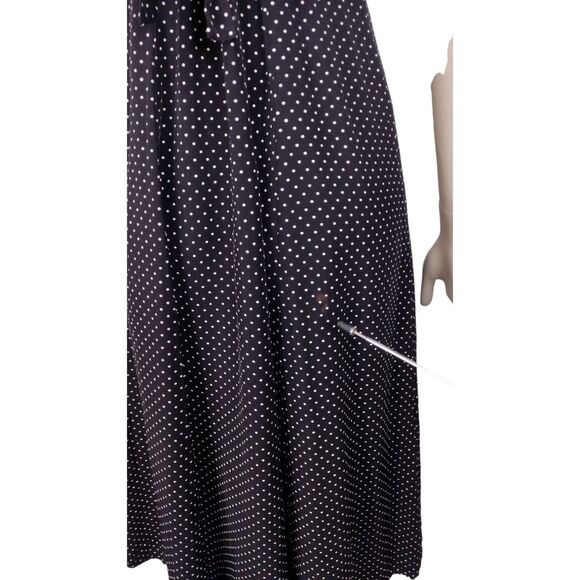 Vintage 80s 90s Black White Swiss Dot Button-Down Tie-Back Midi Dress S/M - Picture 11 of 11